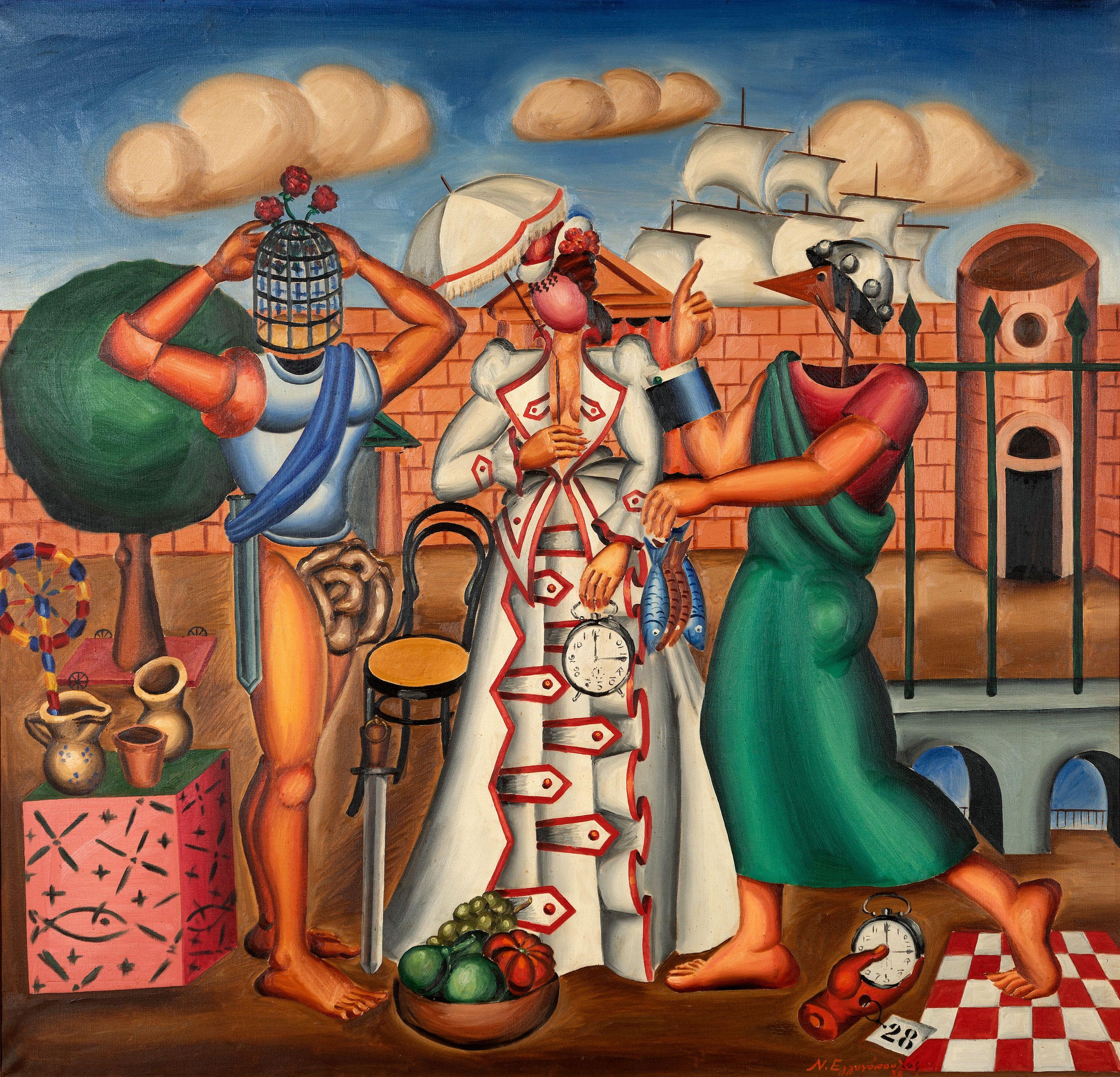 Nikos Engonopoulos - Scène homérique avec le héros / Scène homérique: épisode de la guerre de Troie