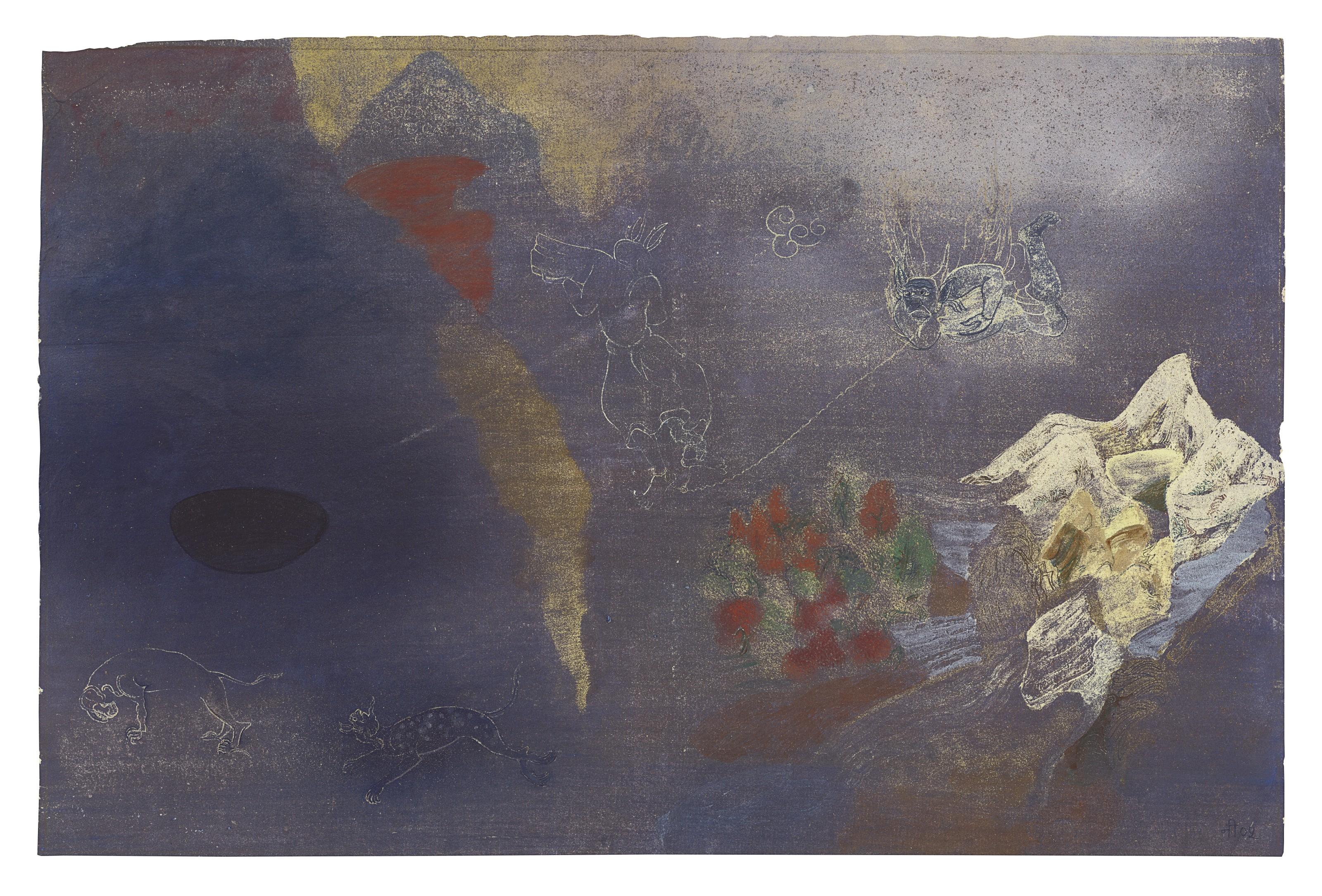 Nilima Sheikh - Untitled (Mountains And Mythological Figures)