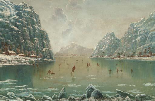 Nils Hans Christiansen - Figures skating on a frozen fjord
