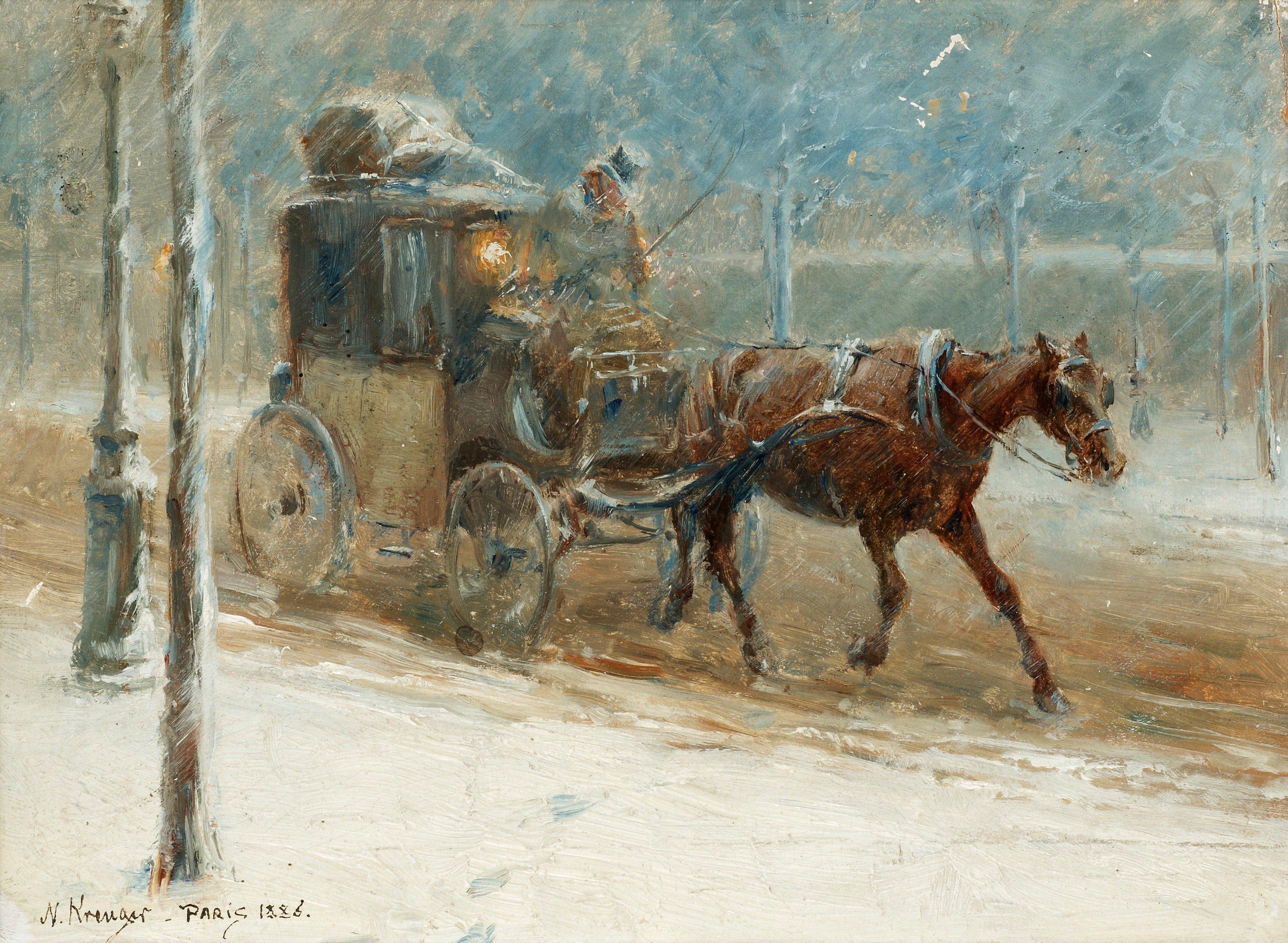 Nils Kreuger - Boulevard scene with horse and coach in winter