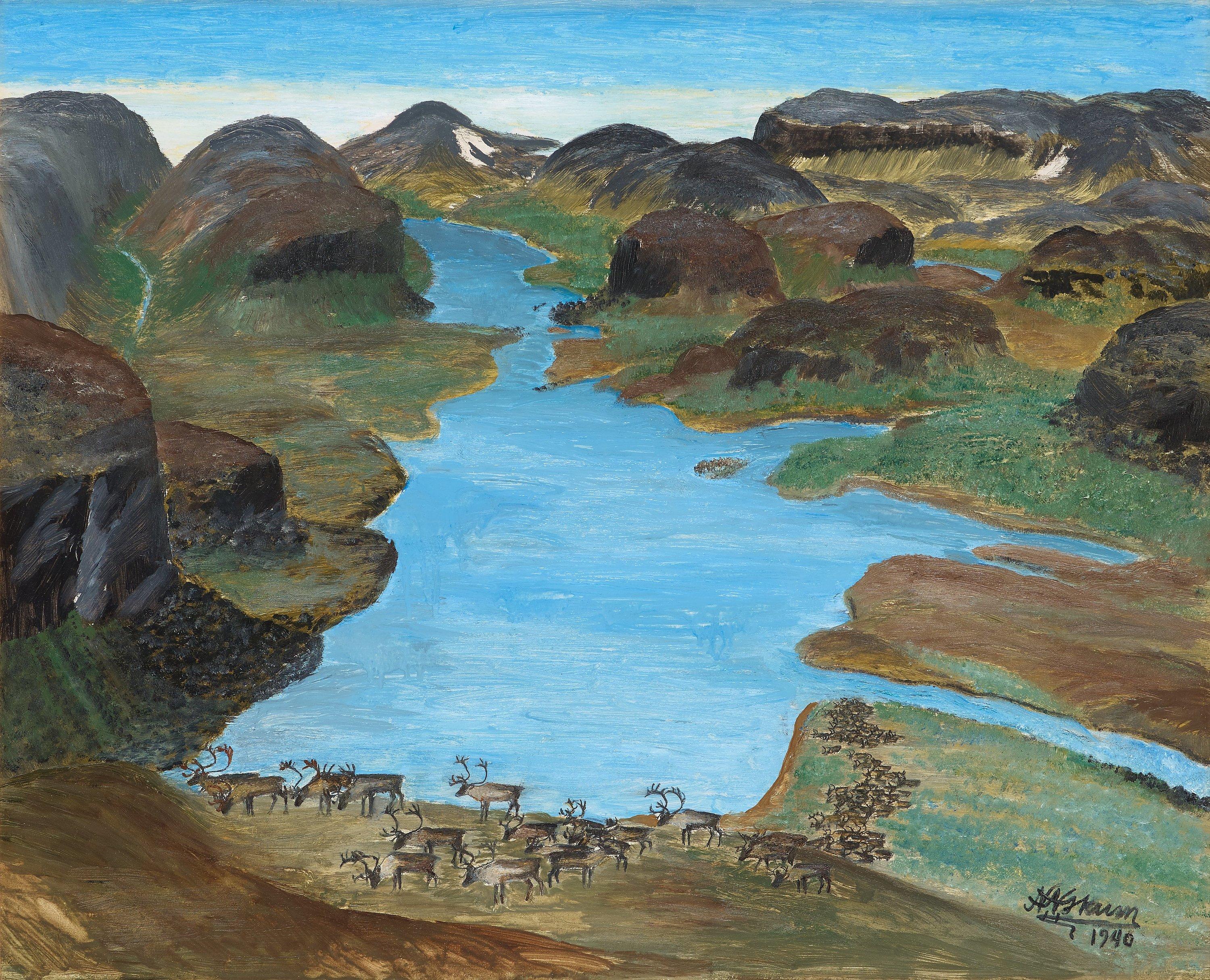 Nils Nilsson Skum - Landscape from the North of Sweden with Reindeers