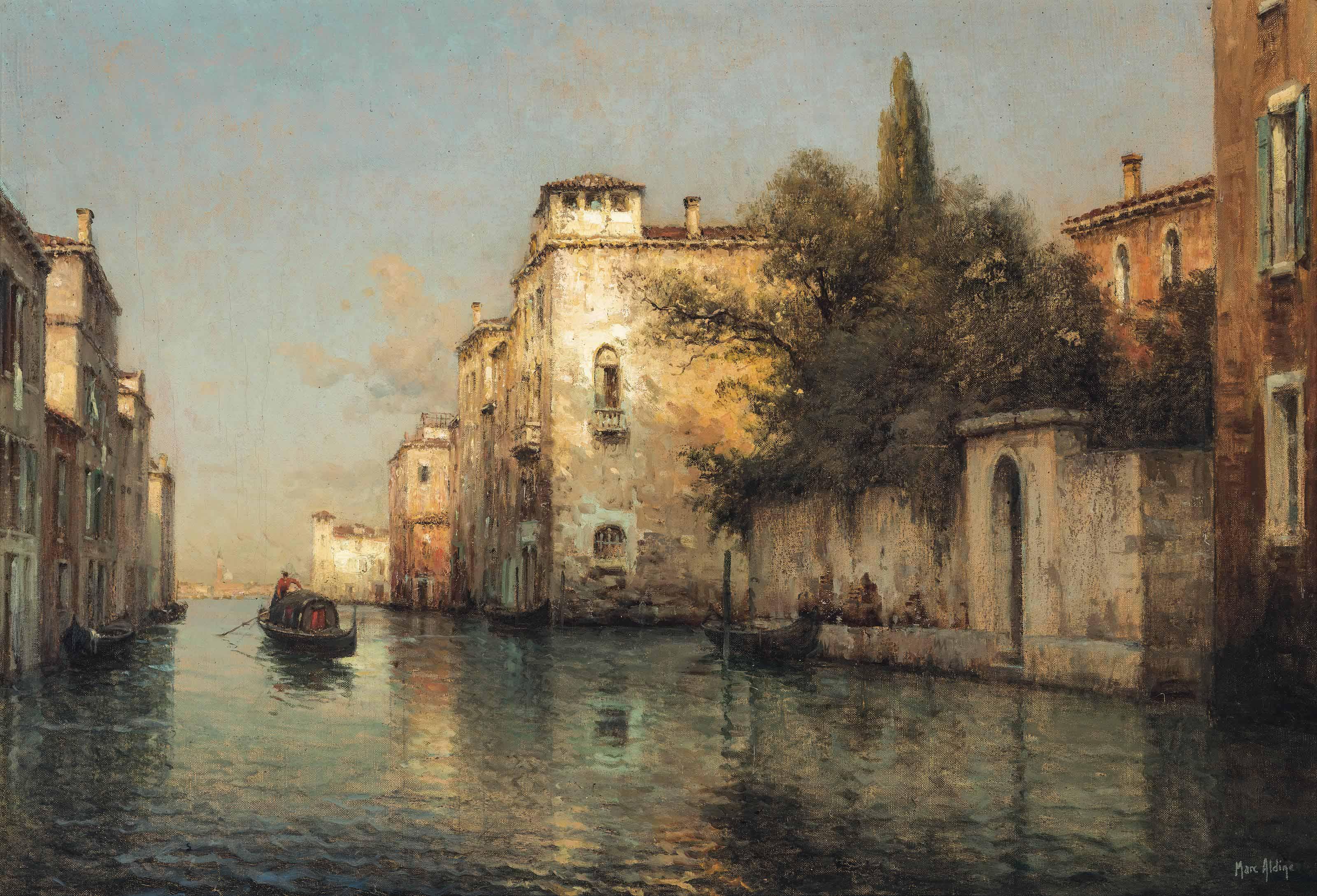 Noel Georges Bouvard - A gondola on a Venetian backwater