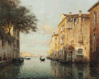 Noel Georges Bouvard - A gondolier on a Venetian backwater