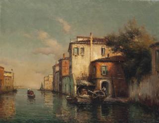 Noel Georges Bouvard - A Gondolier On A Venetian Backwater