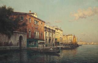 Noel Georges Bouvard - A gondolier on a Venetian backwater