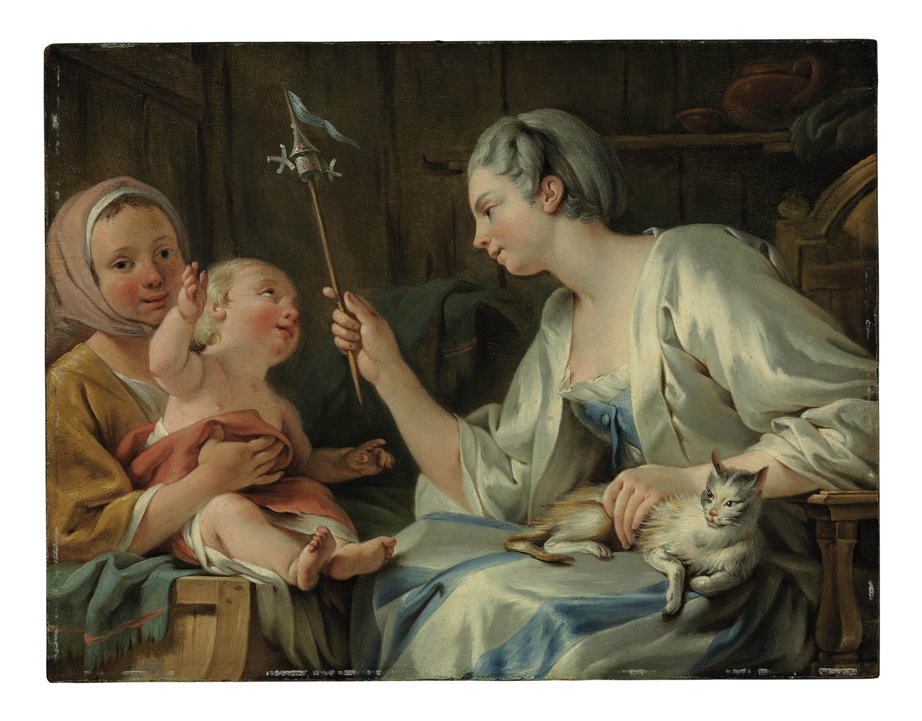 Noël Hallé - A Lady entertaining a child of a Savoyard woman with a pinwheel