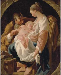 Noël Hallé - The Holy Family, in a feigned oval