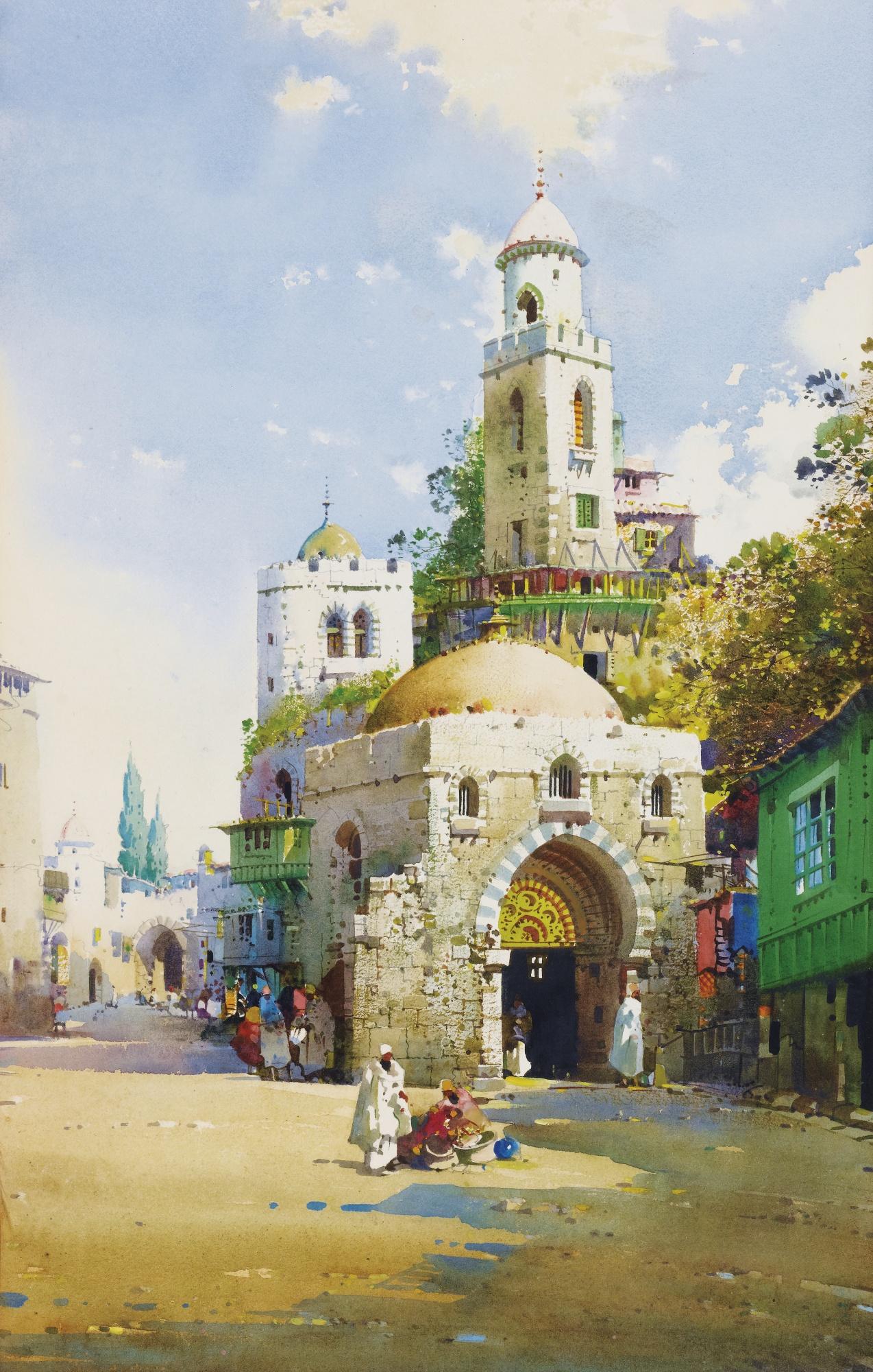 Noel-Harry Leaver - Entrée D\'Une Ville Bordée Par Une Maison Rougenoel Harry Leaver ; Entrance Of A Mosque ; Signed Lower Left ; Watercolour On Paper