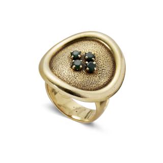 Noma Copley - Gold Button Ring with Four Round Emeralds