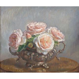 Nora Heysen - Australian Roses In A Silver Bowl