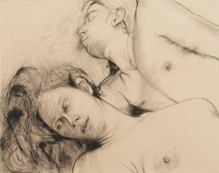 Nora Speyer - Couple Embracing Signed \'Nora Speyer\' in charcoal lower left. Charcoal on paper, framed. sight 22 3/4 x 28 3/8 in. (57.8 x 72.1 cm)