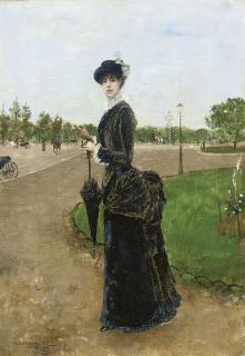Norbert Goeneutte - Femme élégante a l\'entrée du Bois de Boulogne, 1880