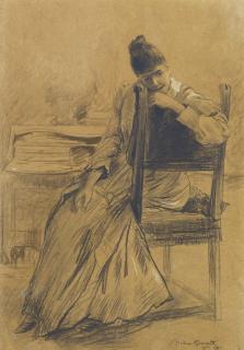 Norbert Goeneutte - French portrait Of A Woman Sitting On A Chair