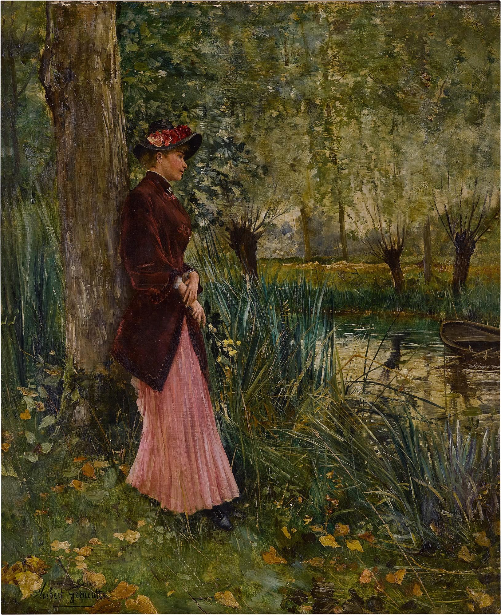 Norbert Goeneutte - Nathalie Goeneutte, the Artist\'s Sister, on a Riverbank