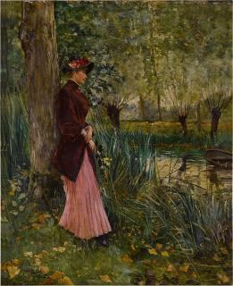 Norbert Goeneutte - Nathalie Goeneutte, the Artist\'s Sister, on a Riverbank