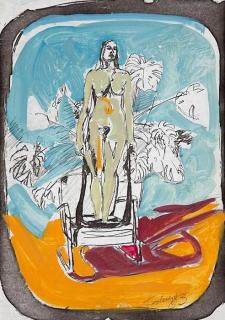 Norbert Tadeusz - ohne Titel (Stehender Frauenakt Auf Stuhl)