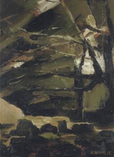 Norman Adams, R.A. - Trees over rocky river bed
