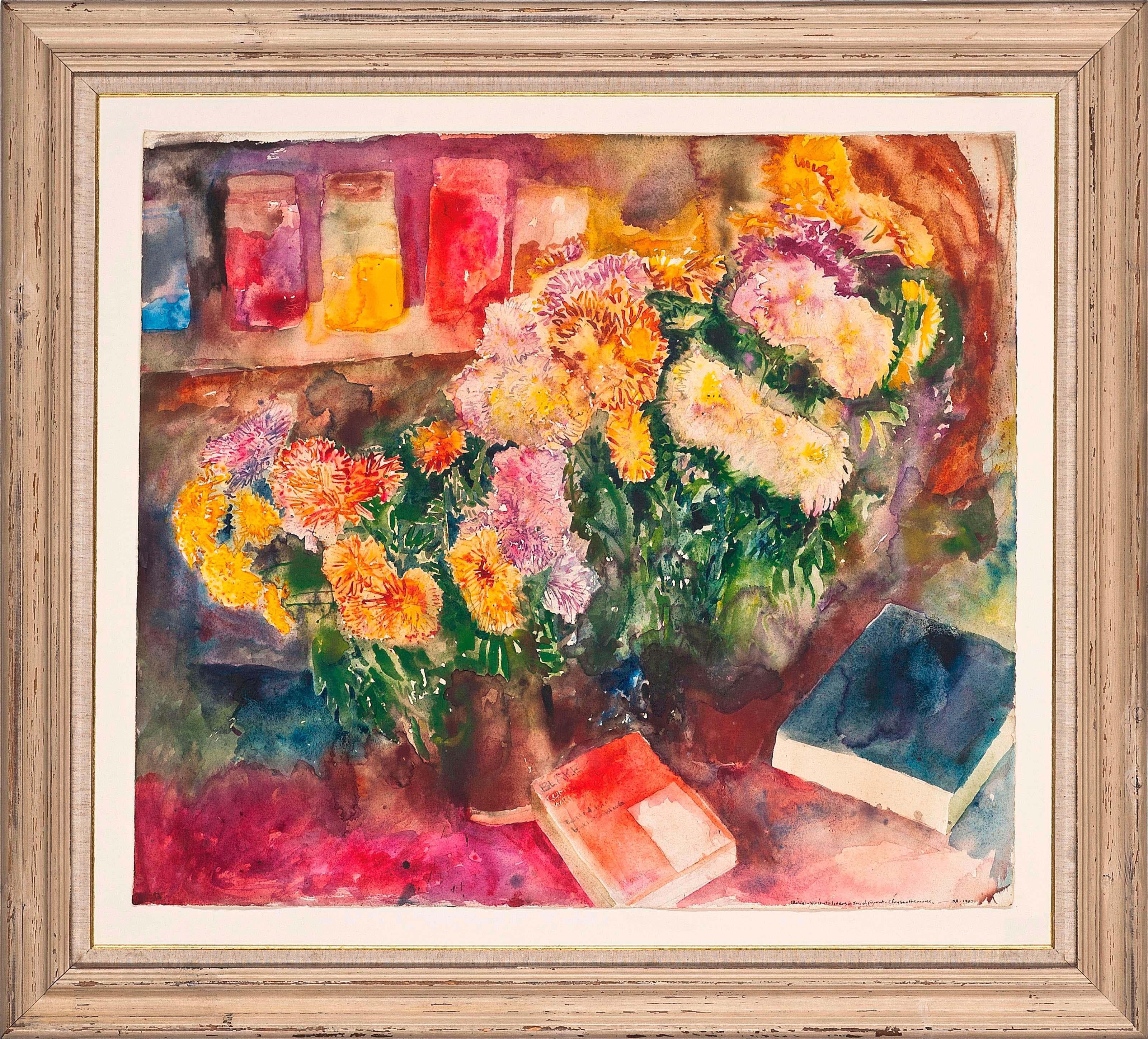 Norman Adams - Blake-Vincent\'s letters, jars of pigment, chrysanthemums
