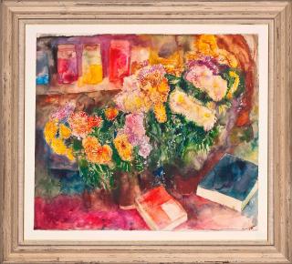 Norman Adams - Blake-Vincent\'s letters, jars of pigment, chrysanthemums