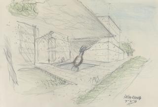 Norman Foster - Sketch of Claes Oldenburg and Coosje van Bruggen’s Typewriter Eraser Scale X Sculpture at Norton Museum of Art, Palm Beach