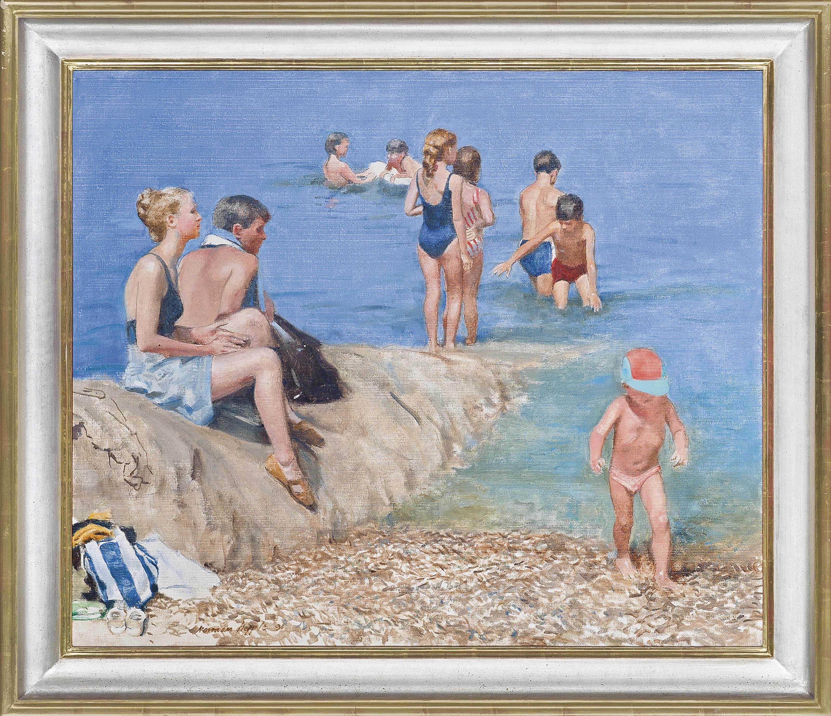 Norman Hepple - Figures by the sea (The Artist\'s family)