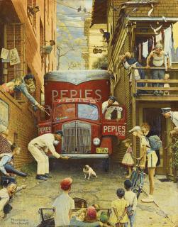 Norman Rockwell - Road Block (Bulldog Blocking Truck; Traffic Conditions)