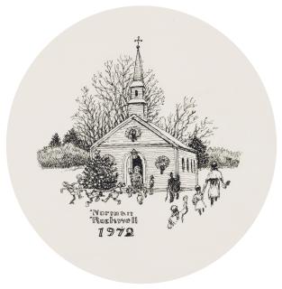 Norman Rockwell - Sketch of Church with Santa in Doorway