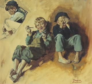 Norman Rockwell - Study for \'Tom Sawyer (Huck Teaching Tom and Joe to Smoke)\'