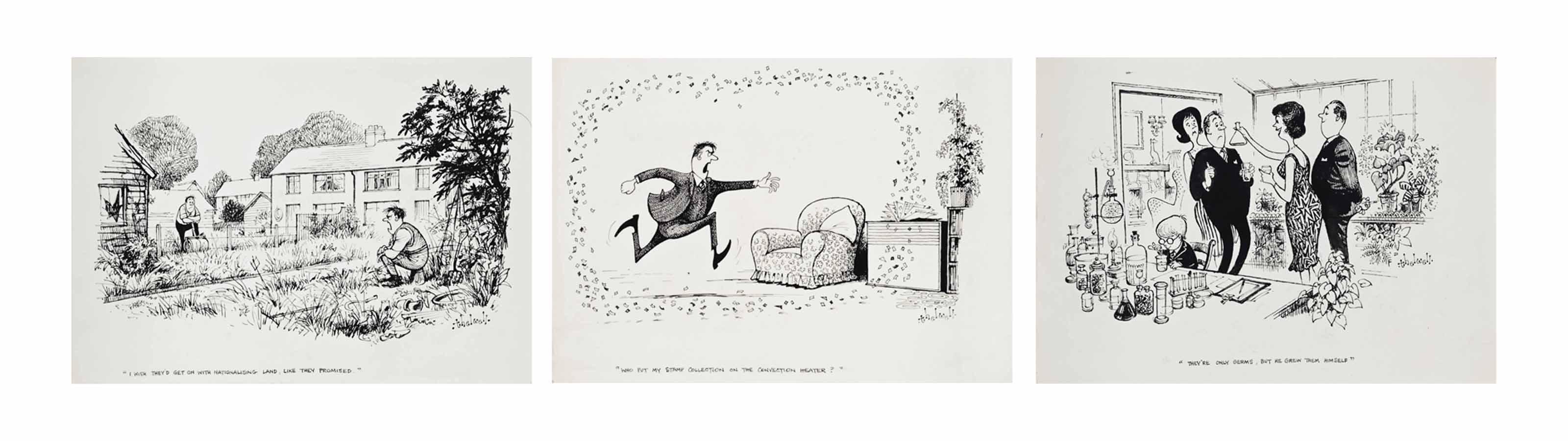 Norman Thelwell - Be my valentine; Didn\'t you hear the sonic bang mister?; and Oh he saw our picnic alright!