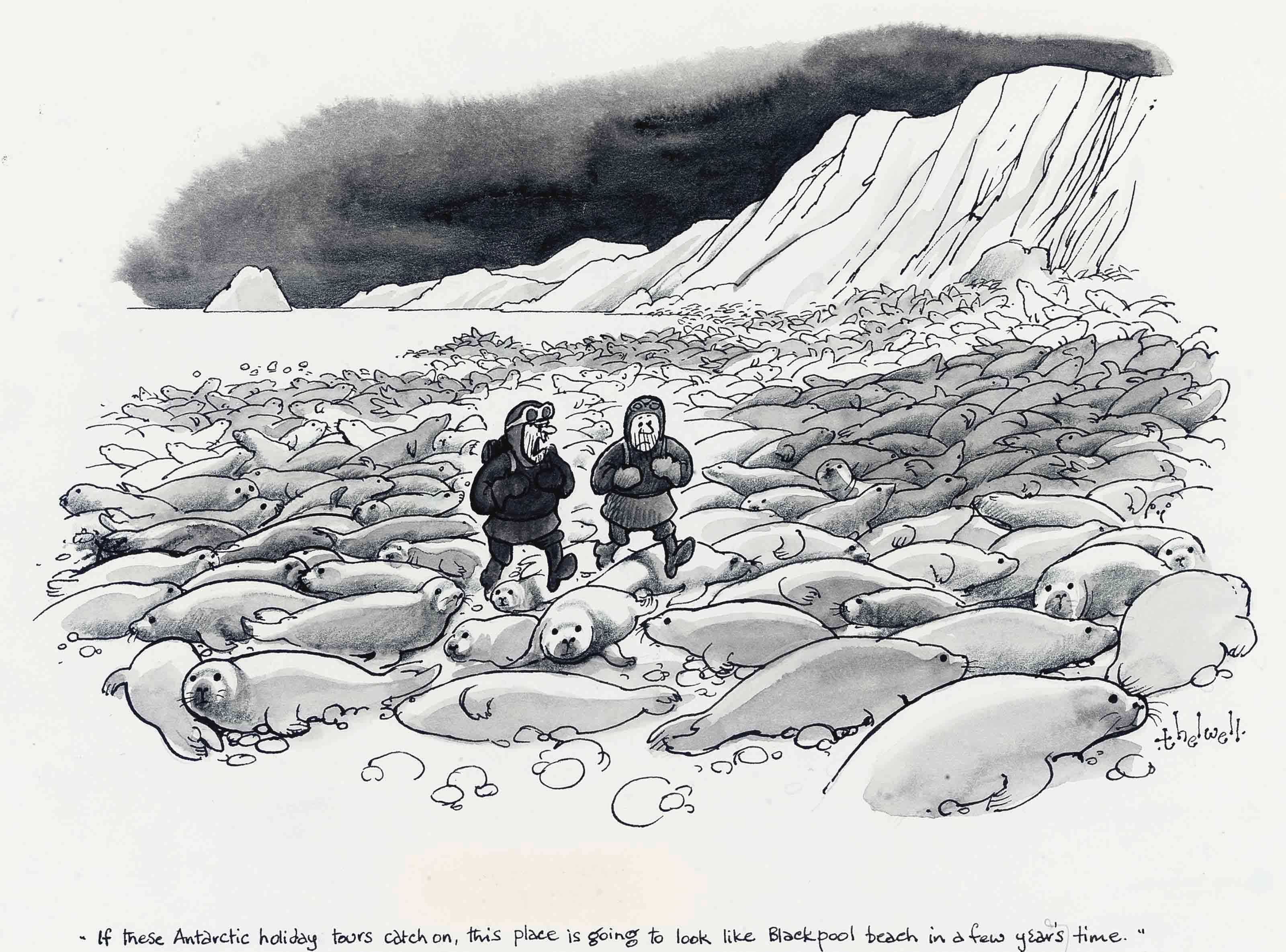 Norman Thelwell - \'If These Antartic Holiday Tours Catch On, This Place Is Going To Look Like Blackpool Beach In A Few Year\'S Time.\' (Illustrated); And \'Blast The Dawn Chorus.\'