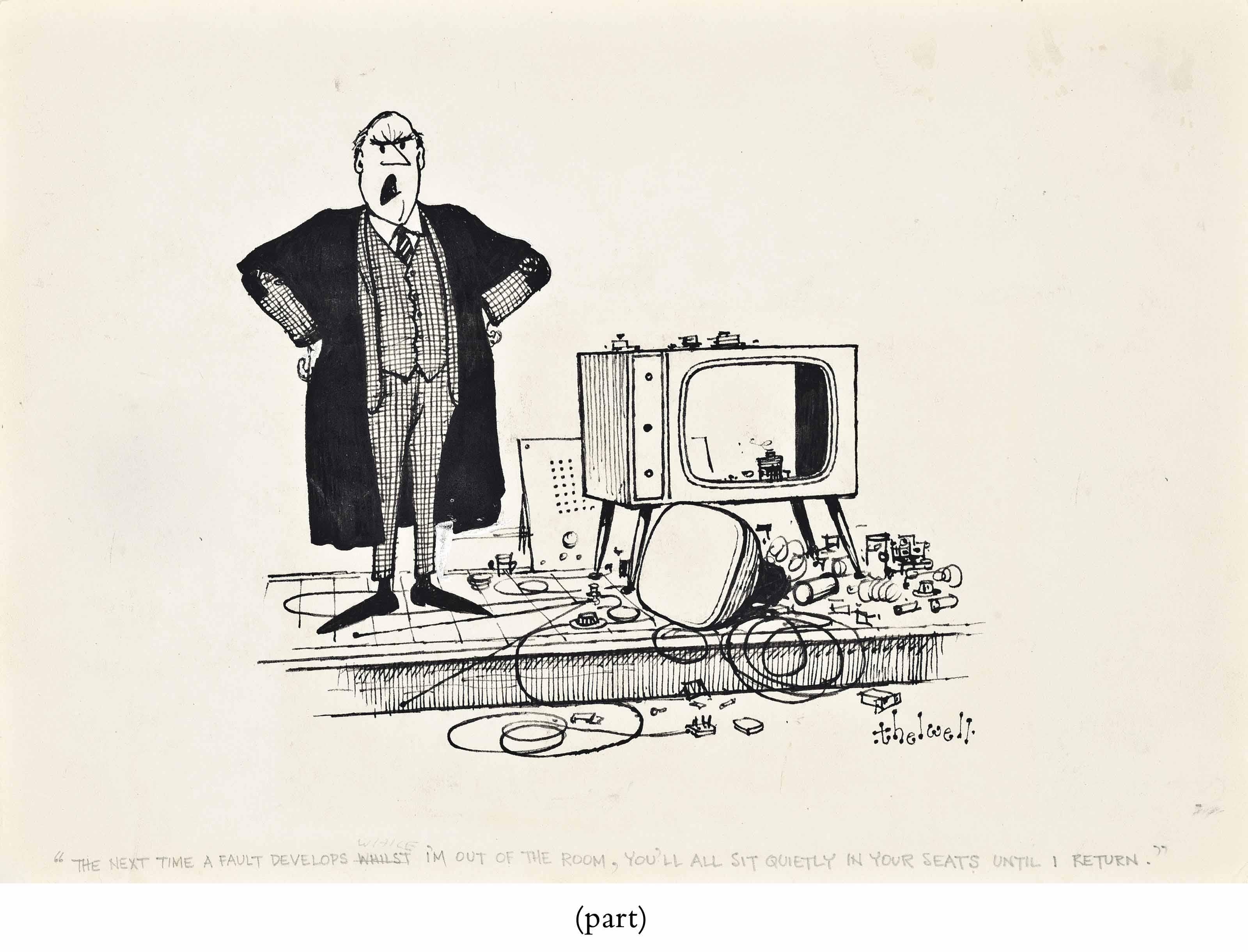 Norman Thelwell - The next time a fault develops while I\'m out of the room, you\'ll all sit quietly in your seats until I return; and Giving them a lift was one thing!