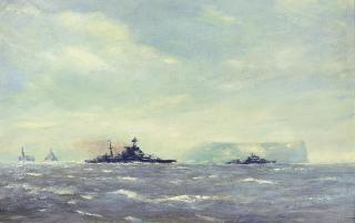 Norman Wilkinson, P.R.W.S., R.I. - H.M.S. Malaya and Force H leaving Gibraltar