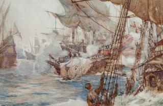 Norman Wilkinson, P.R.W.S., R.I. - The Battle of Flores, 1591: Sir Richard Grenville and the last fight of H.M.S. Revenge