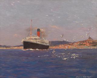 Norman Wilkinson - A Cunard liner off the coast