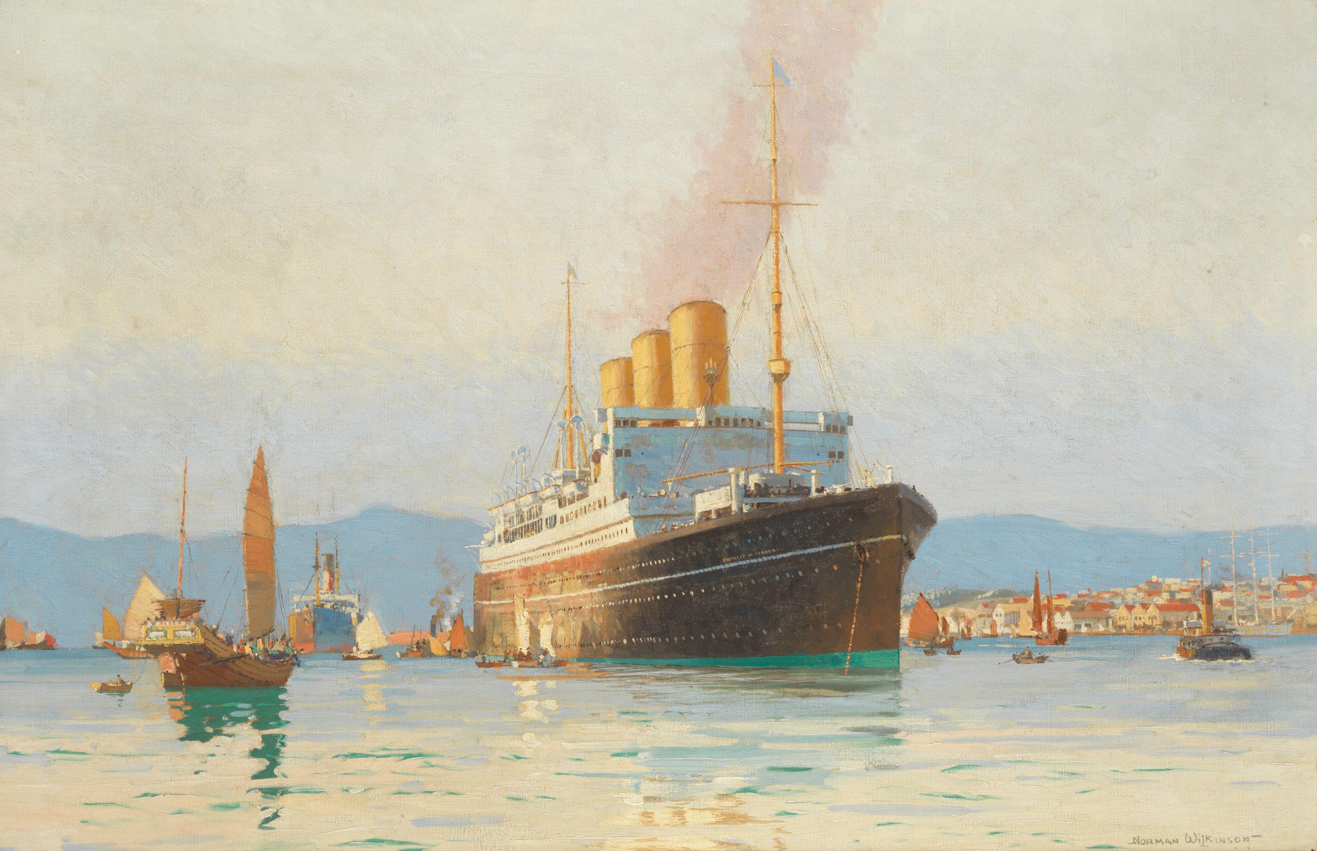 Norman Wilkinson - The Canadian Pacific liner Empress of Canada lying in Hong Kong harbour