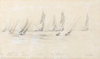 Norman Wilkinson - The International Six Metre Race Cowes, 1921, a set of two 19.2 x 32.4cm (7 9/16 x 12 3/4in), and 16.9 x 29.6cm (6 5/8 x 11 5/8in). (2)