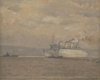 Norman Wilkinson - The Queen Mary in full steam