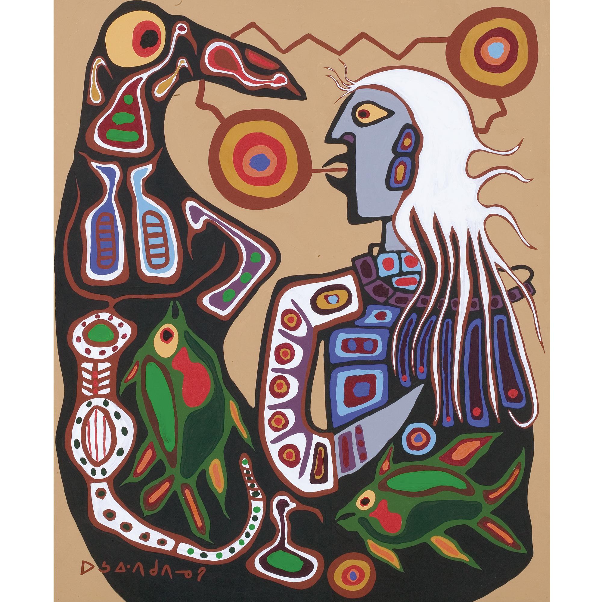 Norval Morrisseau - Spirit Shamen With Totem Thunderbird