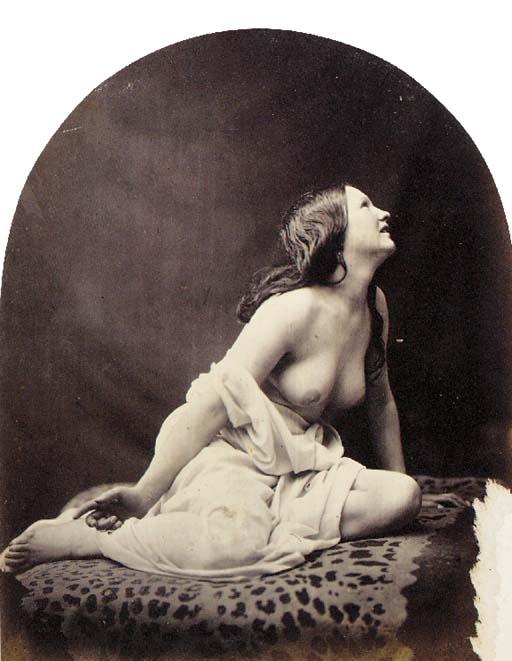 O.G. Rejlander - Draped nude on animal-skin rug