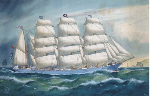 O. Godfrey - The four-masted barque Grenada under full sail