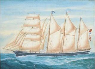 O. Godfrey - The four-masted barquentine Renfield under full sail