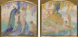 Octave Denis Victor Guillonet - Femmes Au Bain Entourée de Paons