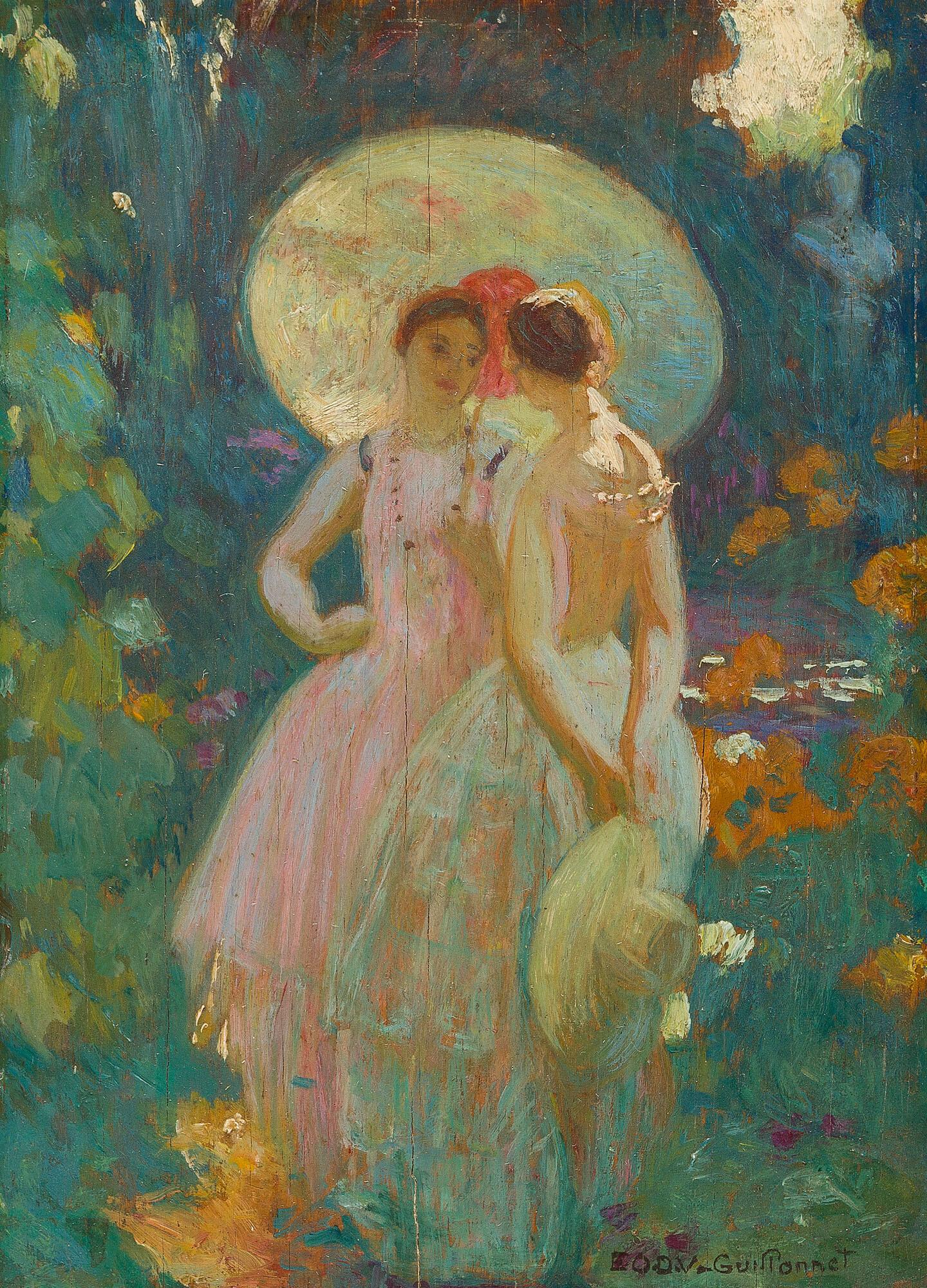 Octave Denis Victor Guillonnet - Unterhaltung im sommerlichen Garten.