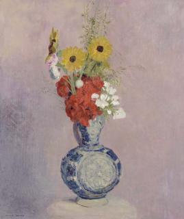 Odilon Redon - Bouquet de Fleurs Dans Un Vase Bleu