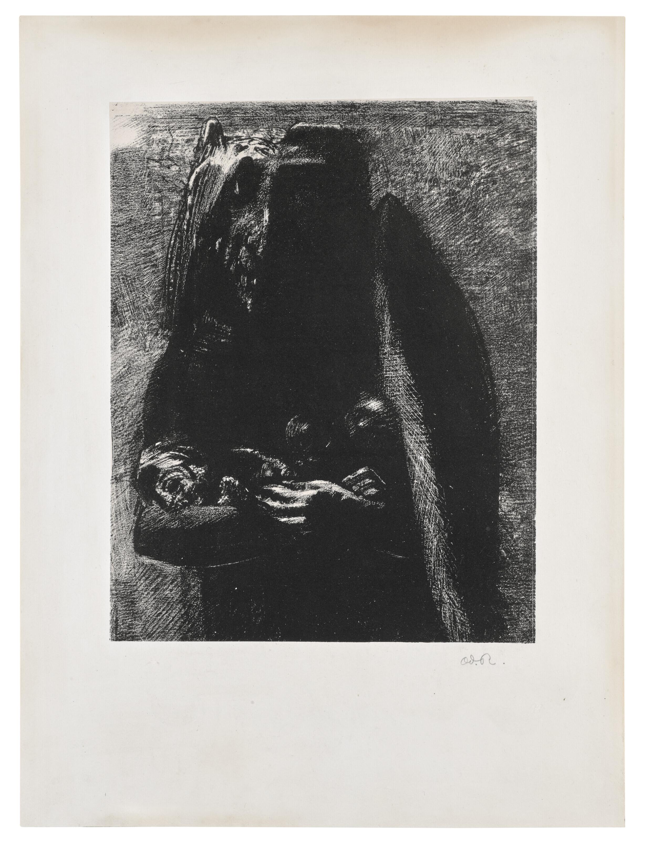 Odilon Redon - C\'est le diable, portant sous ses deux ailes les sept péchés capitaux; planche issue de La Tentation de Saint Antoine