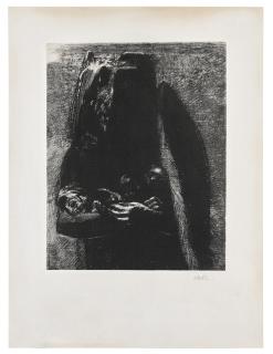 Odilon Redon - C\'est le diable, portant sous ses deux ailes les sept péchés capitaux; planche issue de La Tentation de Saint Antoine