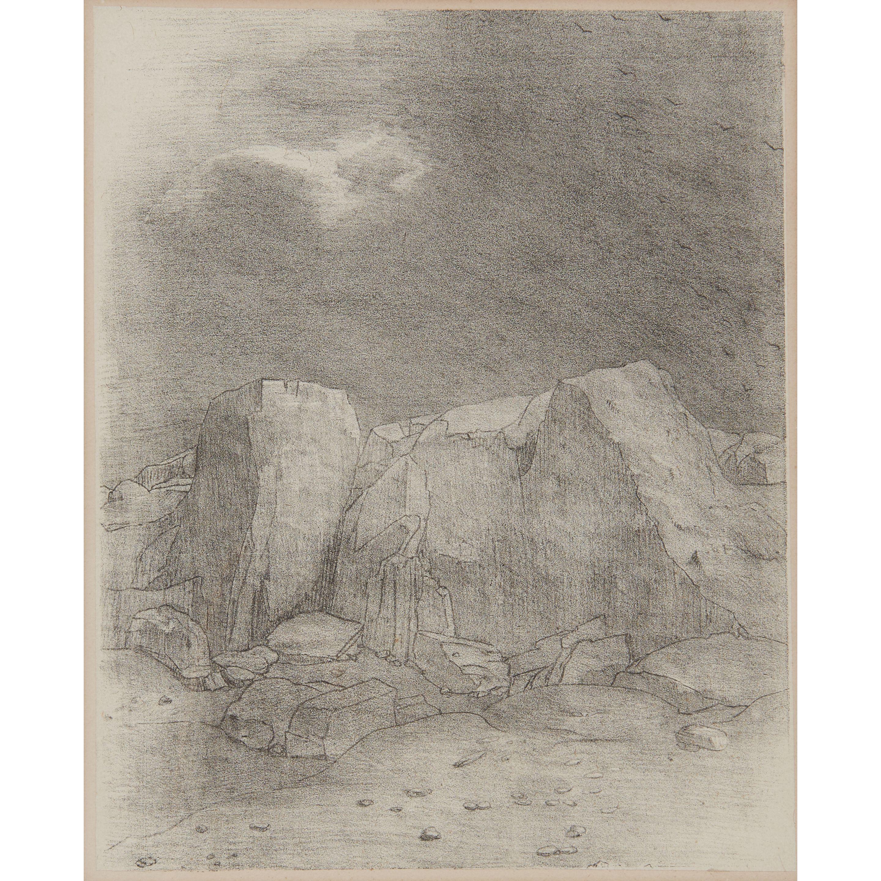 Odilon Redon - Et il distingue une plaine aride et mamelonneuse, plate 7 from Tentation de Saint-Antoine