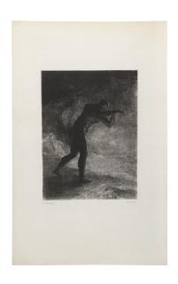 Odilon Redon - Et l\'homme parut, interrogeant le sol d\'où il sort et qui l\'attire, il se fraya la voie vers de sombres clartés, planche issue de l\'album Les Origines