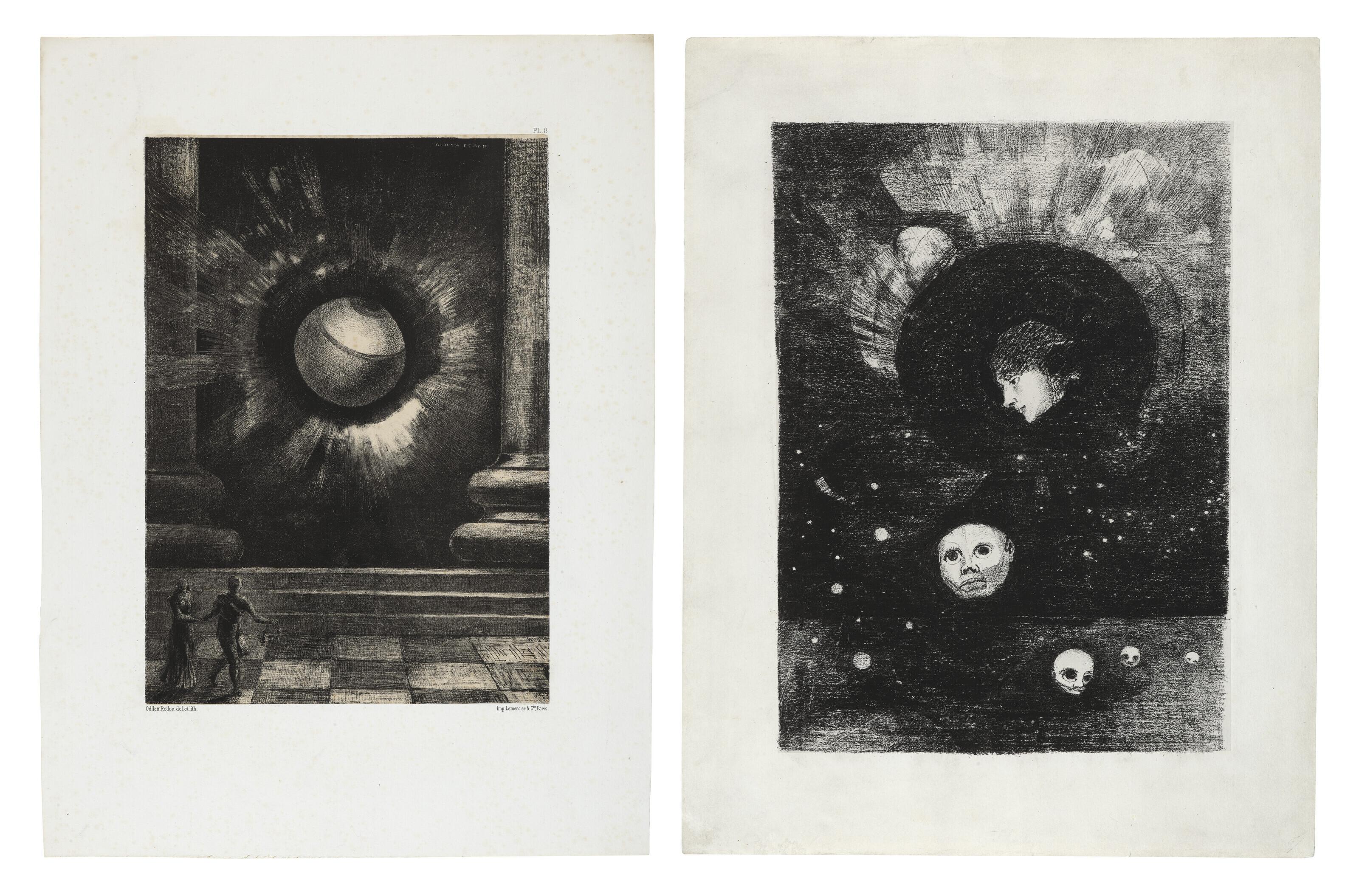 Odilon Redon - Germination (i); Vision (ii); planches issues de l\'album Dans le Rêve