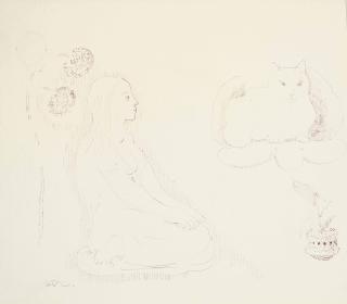 Odilon Redon - Jeune Fille Avec Chat Et Fleurs